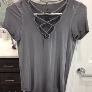lace up gray tee